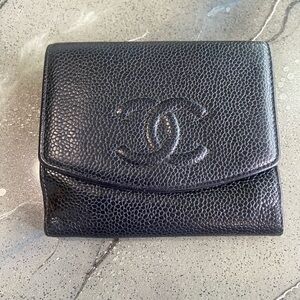 Chanel Caviar Timeless CC Compact Wallet Black